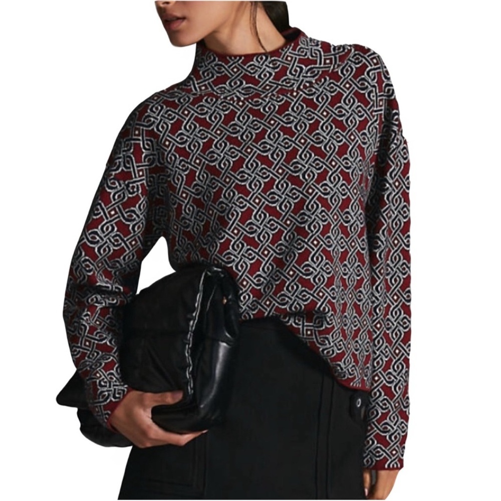 Anthropologie Maeve Carlys Mock Neck Sweater Size XS Geometric Print EUC